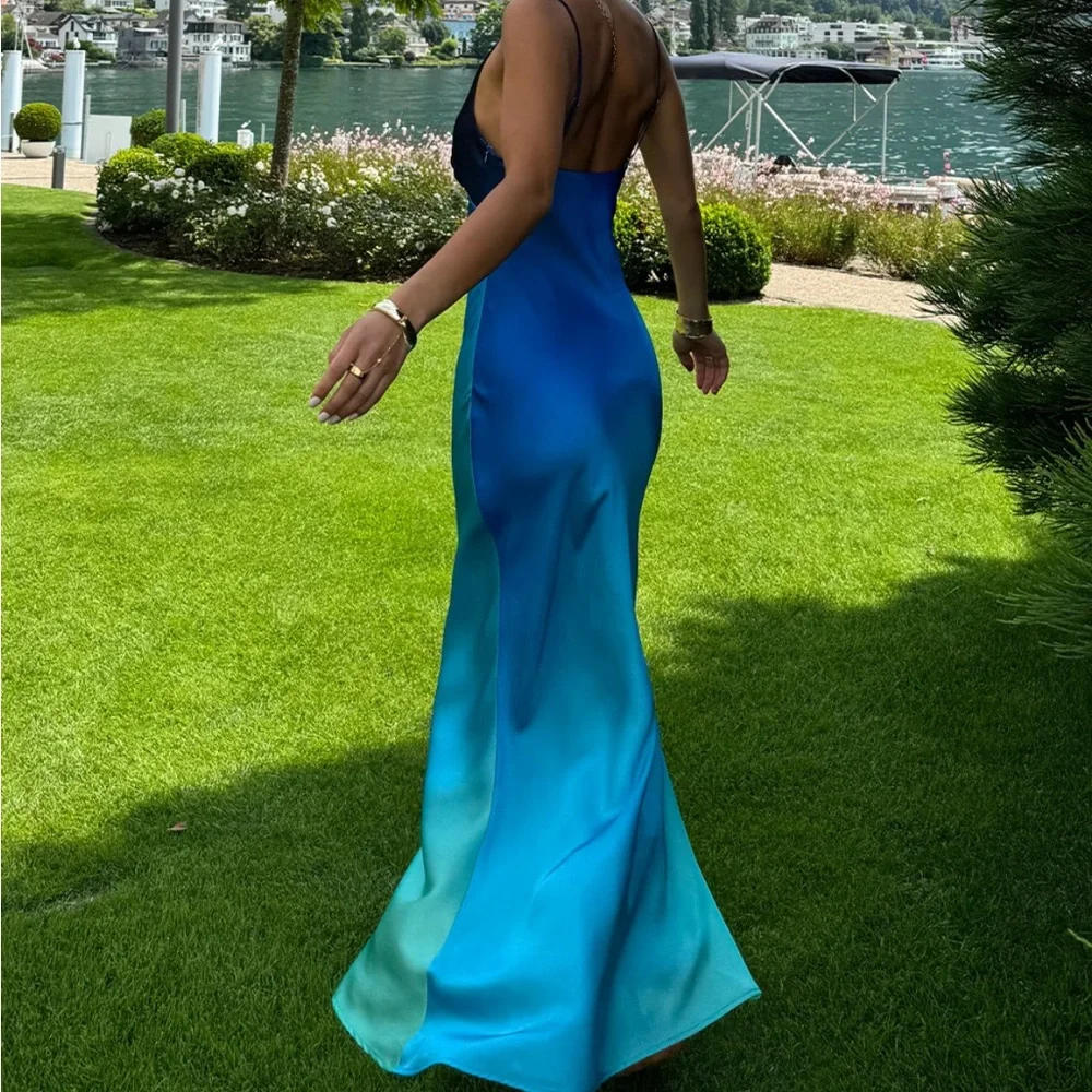 12th Tribe Mirabella Blue Satin Sorbet Maxi Dress - Picture 4 of 9